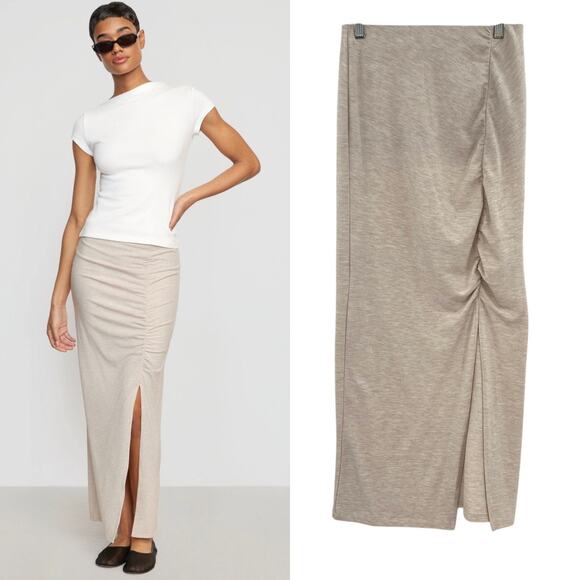 Modern Citizen Kiki Ruched Side-Slit Midi Skirt‎ Oatmeal Cream Size Small - Picture 1 of 11